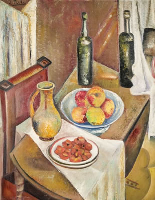 NATURE MORTE AUX FRUITS ET BOUTEILLES, 1913