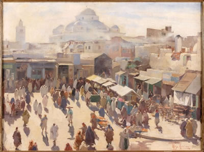 La place de Bab-Souïka et la mosquée Sidi Mahrez, Tunis