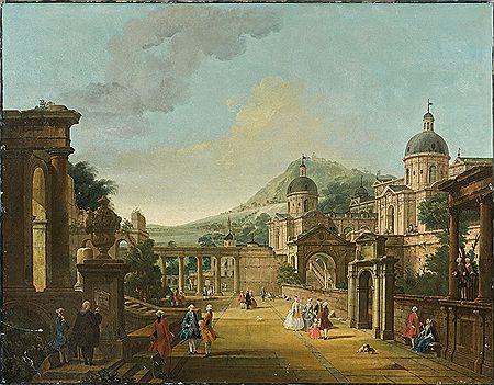 Vue d`une ville imaginaire animée de personnages