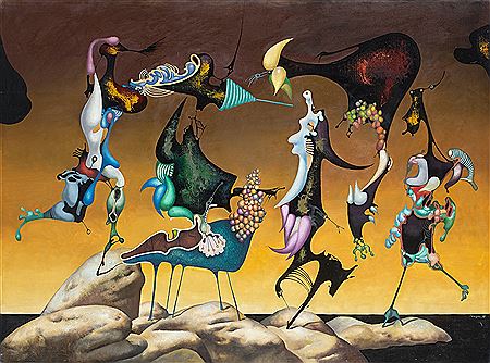 Sample artwork by Jules Perahim (1914 - 2008), known for surrealist painting, fantasy creatures - View similar artists and auction records