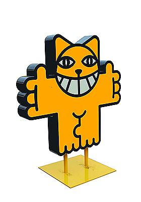 Sample artwork by Monsieur Chat (Born 1977), known for graffiti art featuring a yellow cartoon cat with a big grin - View similar artists and auction records