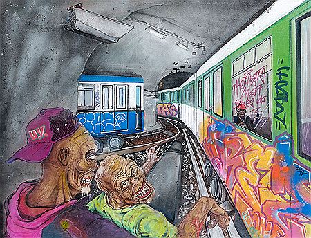Sample artwork by Frez (Born 1975), known for street art painting - View similar artists and auction records