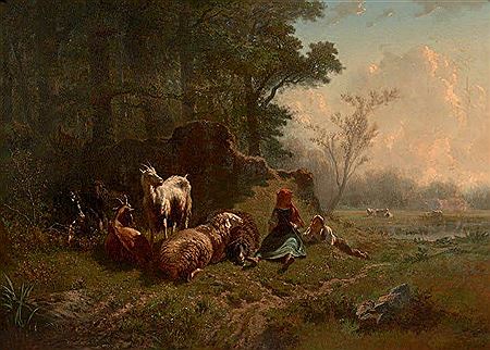 Couple de jeunes bergers dans un paysage de marais