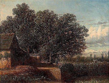 Personnage près d'une maison dans un paysage