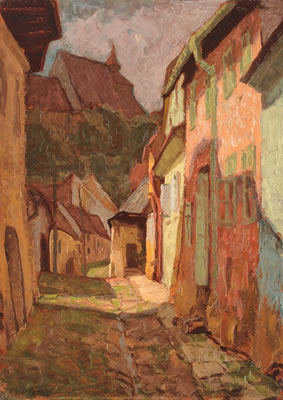 Corner of Sighisoara by Paul Scortesco - Auction record, sale price, and art valuation. Compare with similar artists and explore comparable artworks.