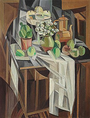 Still life with cactus and fruit