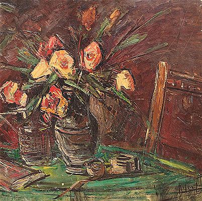 Still life with roses and pipe by Iosif Rosenblut - Auction record, sale price, and art valuation. Compare with similar artists and explore comparable artworks.