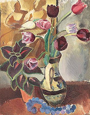 Pitcher full of tulips and blue beads by Lucia Demetriade Balacescu - Auction record, sale price, and art valuation. Compare with similar artists and explore comparable artworks.