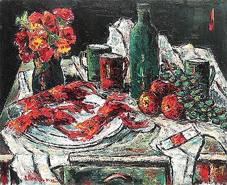 Still life with fruits, flowers and lobsters by Vasile Parizescu - Auction record, sale price, and art valuation. Compare with similar artists and explore comparable artworks.