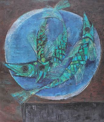 Sample artwork by Vincentiu Grigorescu (1923 - 2012), known for still life painting, woodcuts, black and white abstraction - View similar artists and auction records
