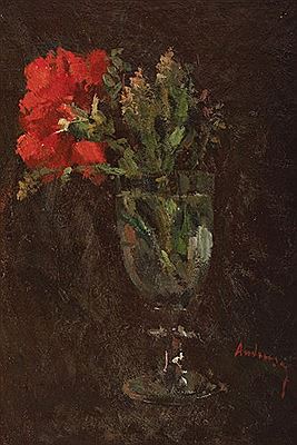 Red carnations in glass