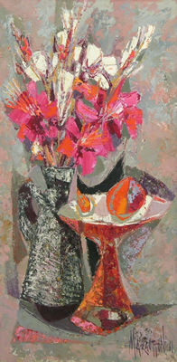 "Coupe et Fleurs Vermillion"