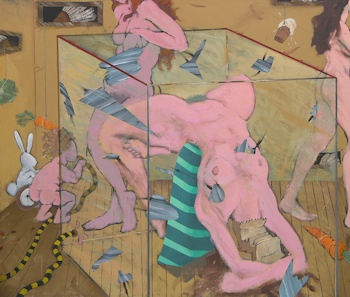 Sample artwork by Ken Nevadomi (Born 1939), known for chaotic, mysterious abstract figure and genre painting - View similar artists and auction records