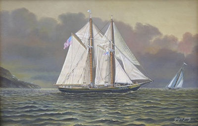 Schooner 'Bluenose' off Rhode Island by Georgina Nemethy - Auction record, sale price, and art valuation. Compare with similar artists and explore comparable artworks.