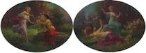 A pair of oval paintings