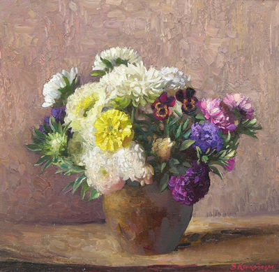STILL LIFE WITH CHRYSANTHEMUMS by Vladimir Nikolaevich Korkodym - Auction record, sale price, and art valuation. Compare with similar artists and explore comparable artworks.