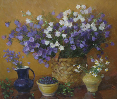 Sample artwork by Olga Kalashnikova (Born 1955), known for floral and fruit still-life painting based on poetry - View similar artists and auction records