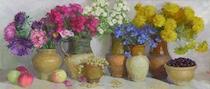 Still Life with Crocks of Flowers by Olga Kalashnikova - Auction record, sale price, and art valuation. Compare with similar artists and explore comparable artworks.