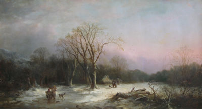 Winter landscape with wood gatherers