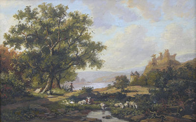 Flemish landscape with village after the 17th century manner