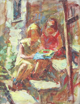 Two Girls on Steps by Jesse Deviney - Auction record, sale price, and art valuation. Compare with similar artists and explore comparable artworks.