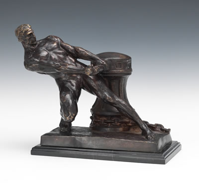 Figure of a man turning a ship's capstan with large links of anchor chain. by Henri Bargas - Auction record, sale price, and art valuation. Compare with similar artists and explore comparable artworks.