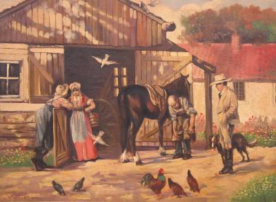 A stable scene with blacksmith