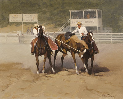 Sample artwork by Bob Tommey (Born 1928), known for frontier-cowboy genre, animal - View similar artists and auction records
