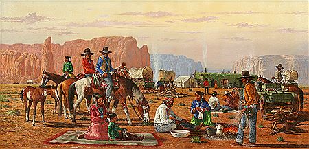 Sample artwork by Robert Becenti Jr (1949 - 2001), known for realist western scene, indian genre painting, silversmithing - View similar artists and auction records
