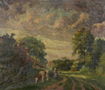 Paysage de campagne avec vache et petite fille. by Ernest Midy - Auction record, sale price, and art valuation. Compare with similar artists and explore comparable artworks.