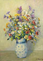 THREE BOUQUETS AND ONE LANDSCAPE: Bouquet of roses; Bouquet of wild flowers; Sunflower; Spring mountain landscape with a creek and an orchard by Vaclav F Ullsmid - Auction record, sale price, and art valuation. Compare with similar artists and explore comparable artworks.