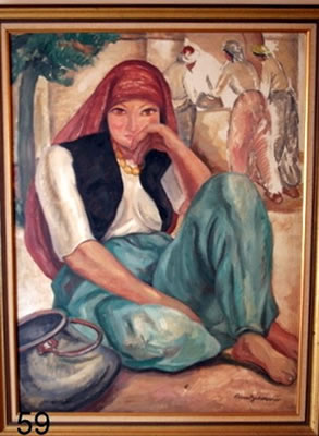 SEATED WOMAN IN VILLAGE SQUARE