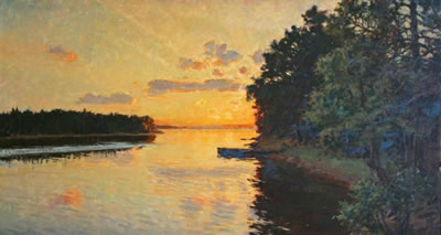 Evening lakeside landscape