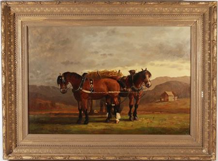 Landscape with farm horses