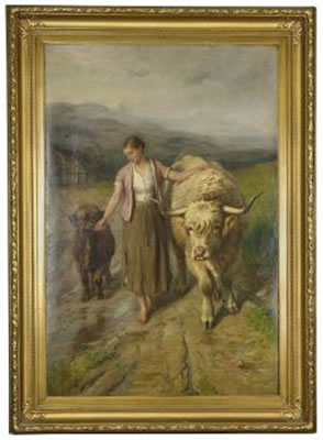 Sample artwork by Joseph Denovan Adam (1842 - 1896), known for landscape, animal in landscape painting - View similar artists and auction records