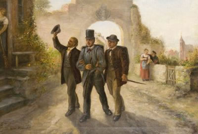 Students before the city gate