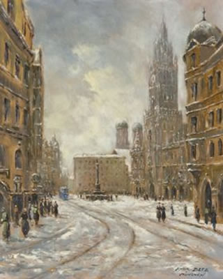 Winterlicher Marienplatz square in Munich by Andreas Betz - Auction record, sale price, and art valuation. Compare with similar artists and explore comparable artworks.