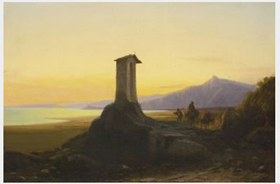 Italienische Abendlandschaft mit Reisenden