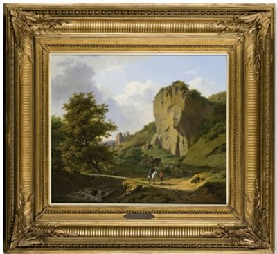 Schaarbeek bei Brüssel. Flußlandschaft mit Schimmelreiter und Schafherde