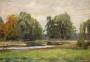 Herbstliche Flußlandschaft mit Brücke