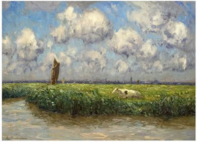Polderlandschaft vor der Silhouette von Amsterdam