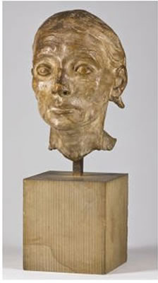 Terracotta-Büste einer Frau, braun gefasst