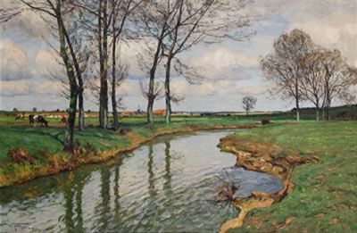 Niederrheinische Flußlandschaft im Frühling