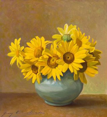 Stauden-Sonnenblumen in blauer Vase