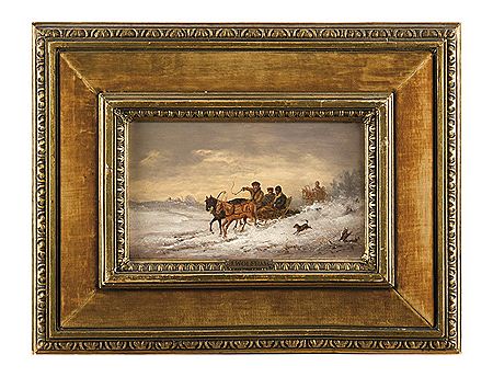 Pferdeschlittenfahrt. Russische Winterszene
