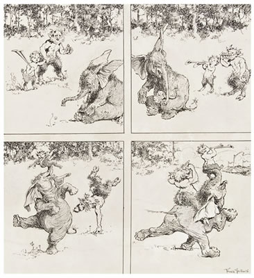 Elephant with two satyrs