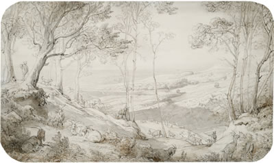 Figures and Goats in an Extensive Landscape