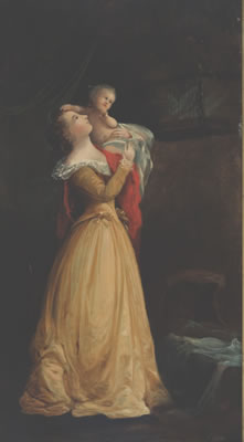 Lady Standing with Child and Birdcage, ca.1825-1830