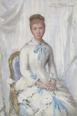 Portrait of a Woman in White with Blue Trim