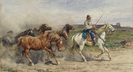 Leading horses in the Campagna